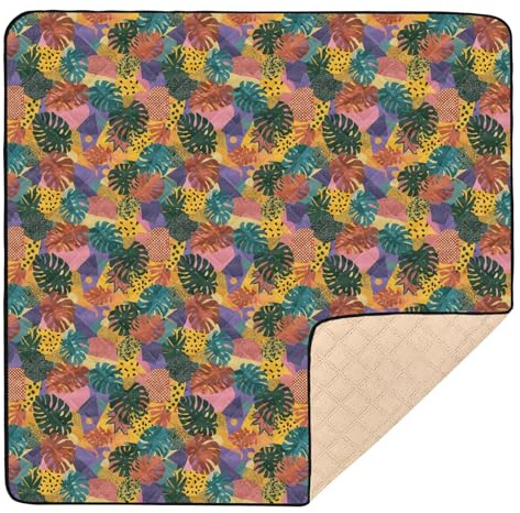 Bunte tropische Blätter, abstrakt, weich, dick, Baby-Spielmatte für Boden, leicht, gepolstert, Spielmatte für Baby, Kleinkind, 127 x 127 cm