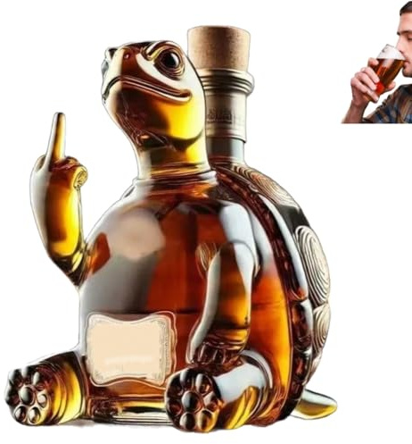 Decantador de whisky de 300 ml, estatua artística de botellas de vino, escultura de tortuga 3D, botella de vino de whisky soplada a mano, botella de vino de whisky sin plomo, tarro sellado de vidrio