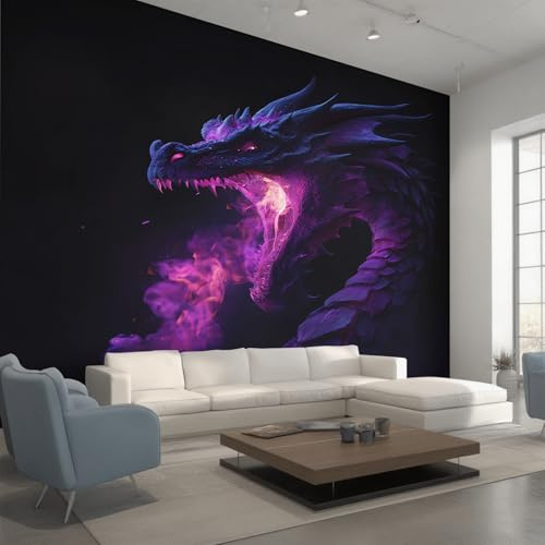 Generisch Vlies Fototapete Lila Drache 200x140 cm, Tapete Schwarz Lila Tapeten Vliestapete Wohnzimmer Fantasy Tier Schlafzimmer Wandtapete Ornamente Mustertapete W&47