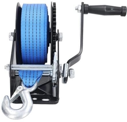 Boat Winch, 1600lbs Manual Winch With Nylon Strap Heavy Duty Alloy Steel Hand Crank For Industrial Lifting