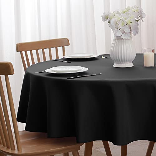 Softalker Tischdecke rund 140 cm Schwarz Outdoor wetterfest abwaschbar schmutzabweisend Runde Table Cloth Tischdecken Gartentischdecke für Sommer,Terrasse,Balkon,Party,Restaurant und Café,Couchtisch