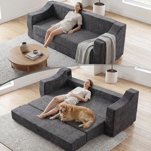 ZF YLYH Faltbares Schlafsofa 2 Sitzer: Boneless Sofa mit Schlaffunktion Waschbar Klappsofa Gästebett Modulares Schlafcouch für Wohnzimmer Schlafzimmer (Dunkelgrau)