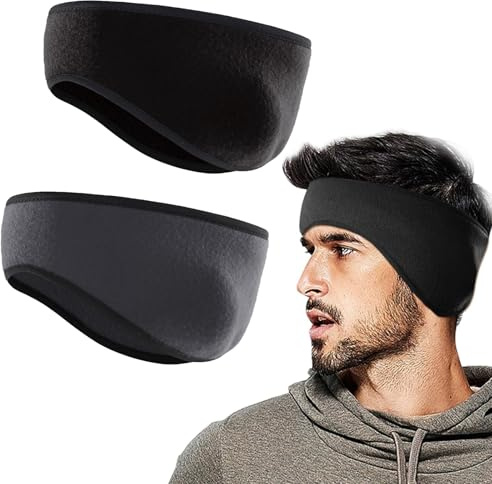 TENGWA Sport Stirnband Ohrenwärmer für Damen und Herren 2 Stück Fleece Ohrenwärmer Kopfumfang 52cm Sport Haarband Elastisch, Schwarz, Dunkelgrau Geeignet zum Laufen,Wandern,Radfahren