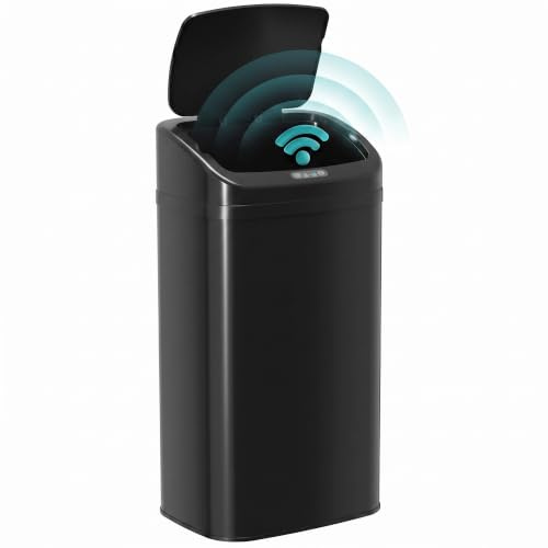 HOMCOM 48L Sensor Bin, Stainless Steel Automatic Kitchen Bin, Black | Soft Close Lid, Fingerprint-Proof, for Recycling and Waste