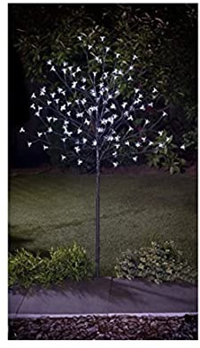 Solar Powered 4 FT Blossom Tree 128 LED Lights Christmas Decoration Flower Garden Ornaments for Home Xmas Display Indoor Outdoor Bright Festive Decor White