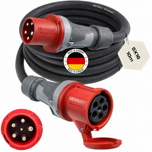Starkstromkabel MENNEKES 63A 10m H07RN-F 5x16 Starkstrom Verlängerungskabel CEE Verlängerung 63 Ampere Kabel 5x16mm2 Baustelle Werkstatt Industrie Geeignet Outdoor IP44 Spritzwassergeschütz
