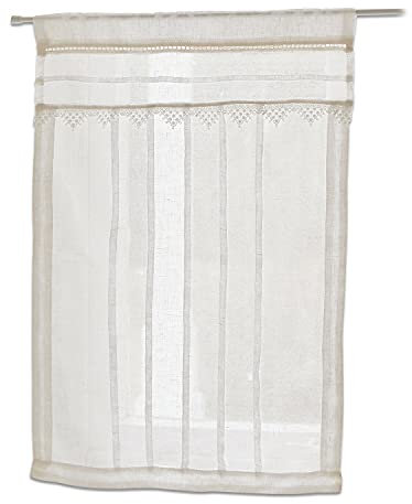 Loberon Scheibengardine Chailly, mit Spitzenbordüre & Biesen, zarte Lochstickerei, romantischer Stil, Fensterdekoration, Vorhang, Sichtschutz, Leinen, Baumwolle, Creme