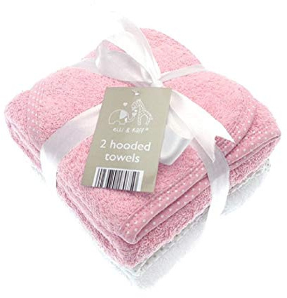 Elli and Raff Baby-Kapuzenbadetuch, 100 % Baumwolle, Babygeschenk, Rosa, 2 Stück
