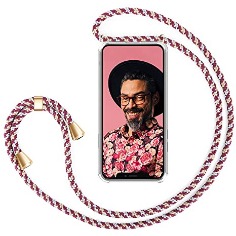 ZhinkArts Collier pour Apple iPhone 11-6,1 Display - Étui de Téléphone avec Cordon - Coque pour Smartphone, Ètuis à Bandoulière - Bordeaux/Camouflage Rouge