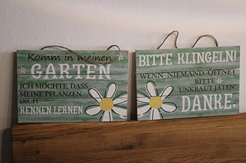 Posiwio 2 Gartenschilder aus Holz mit Kordel zum Aufhängen, 30 x 20 cm, Spruchschilder Garten