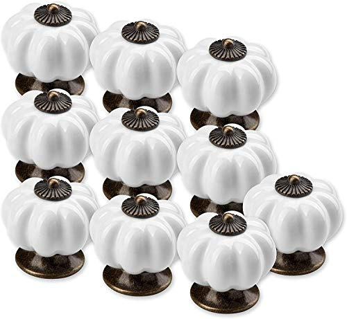 10 Stücke Ø 39mm Keramik Kürbis Griff Möbelknopf Türknopf Schublade Knopf Knaufgriff Schrankknopf Weiß
