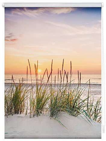 Lichtblick Klemmfix Verdunklungs-Rollo mit Motiv, ohne Bohren, Blickdicht, Seitenzugrollo, Made in Germany, Nordseestrand - Rot Weiß 45 x 150 cm
