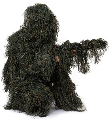NINAT Ghillie Kostym Skog eller öken Kamouflage Skog 3D Lafy Gear Jungle Jakt Kamouflagekläder 4 delar + väska, Woodland-s, Kids