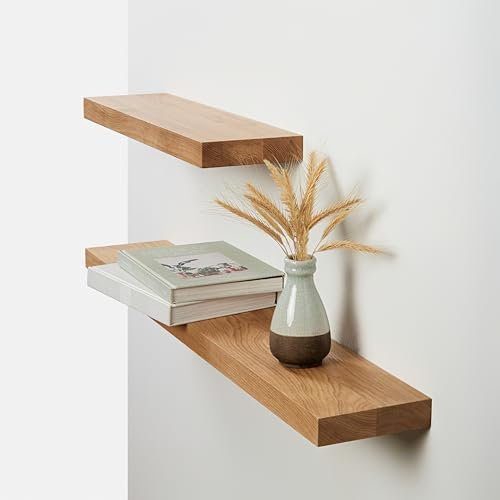 BestLoft Wandregal Wandboard Schweberegal Eiche ohne Baumkante Naturkante Regal Wand Schweberegal Holzregal Bücherregal Wand Wandregal Holz kleines Regal Küchenregal Wand Shelf (120cm)
