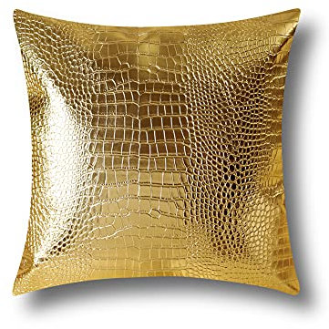 OTOSTAR Fundas de almohada para sofá, decoración del hogar, piel sintética de cocodrilo teñida en ambos lados, funda de cojín de 45 x 45 cm (dorado)