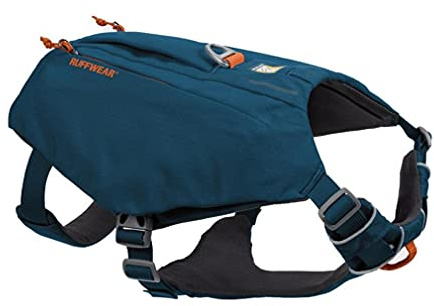 RUFFWEAR Hundegeschirr mit Taschen, Switchbak, Ganztägiger Komfort mit Eingebauten Taschen Für Kurze Tagesausflüge und Alltägliche Aktivitäten, Mittelgroße Hunderassen, Blue Moon