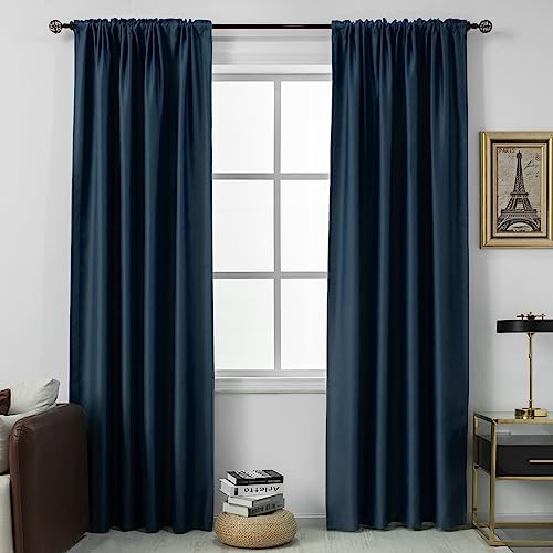 DUALIFE Blackout Midnight Blue Curtains for Bedroom Windows - 72 Inch Rod Pocket Thermal Insulated Energy Saving Block Out Soundproof Curtains for Living Room Set of 2 Panels (Dark Navy 54x72)