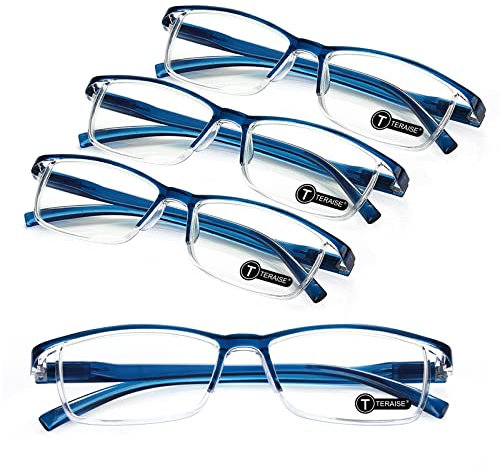TERAISE 4PCS occhiali lettura uomo,luce blu occhiali da lettura,Leggero comodi occhiali da lettura uomo donna,robusti occhiali per computer inclusa custodia per occhiali(2.0X)
