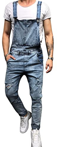 ORANDESIGNE Herren Denim Latzhose Overalls Jeanshose Männer Cargo Jeans Retro Jumpsuit Arbeitshose Blau Arbeitslatzhosen Loose Fit Latzanzug Jumpsuit