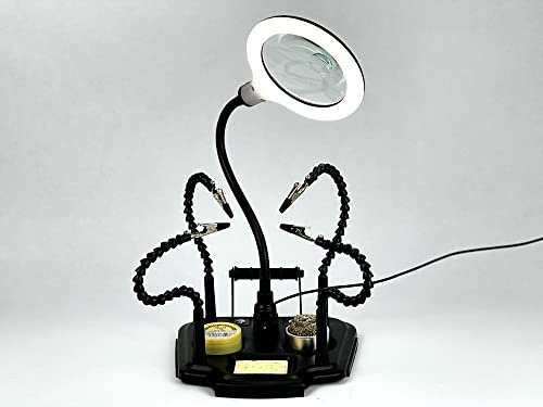 edi-tronic Helfende Dritte Hand flexibel Platinenhalter mit Zubehör Löthilfe mit LED Lupe