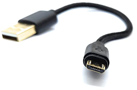 DRUT 15cm Short Micro USB to USB 2.0 Fast Charger Cable, Black | Braided, 24AWG, A-Male to Micro B, Gold Connectors Lead, 0.5ft