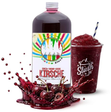 Rainbow Slush Sirope AZO LIBRE | Botella de 1 litro | Concentrado para granizadores de helados, máquinas de helado, bebidas 1:5 hasta 1:20 (cereza)