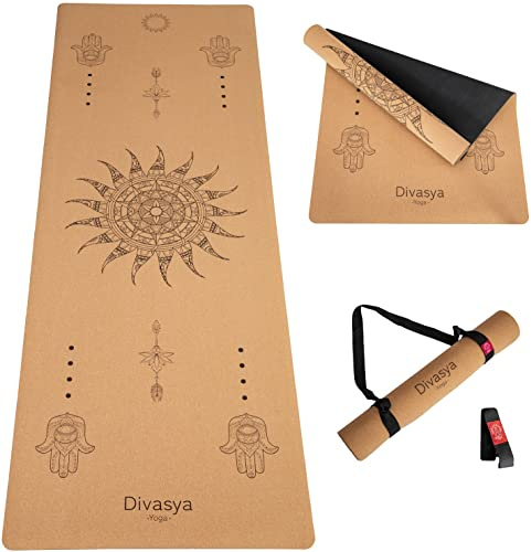 DIVASYA Premium Yogamatte Kork | Naturkautschuk & Kork | inkl. Tragegurt