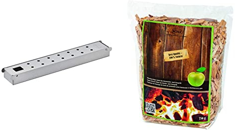 RÖSLE Räucherbox VIDERO Edelstahl, Hochwertige Smokerbox für Raucharoma im Gasgrill & Räucherchips Apfel, 750 g, für Räucherbox auf Smoker, Holzkohle- und Gasgrills, rauchaktiv, naturbelassenes Holz