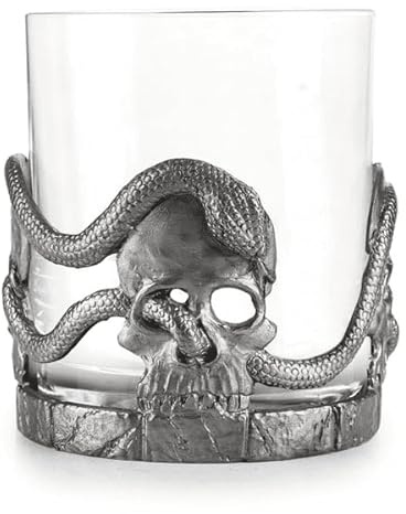A E Williams Whiskyglas mit Totenkopf und Schlange aus Zinn | Kristallgläser mit schwerem Boden | Wein Cocktail Bourbon Trinkglas | Einzigartiges Männergeschenk für Geburtstag Party Jahrestag