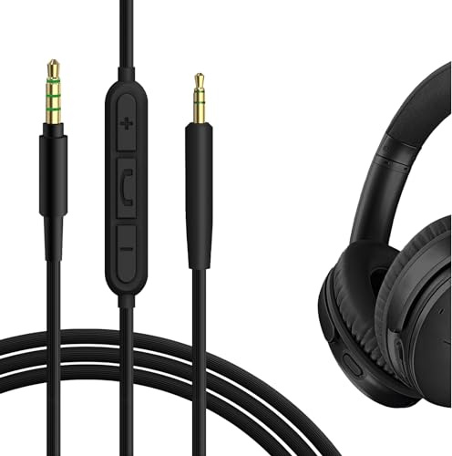 GEEKRIA Audio Cable with Mic Compatible with Bose QC45/QCUltraII/QC35II/QC25 Headphones, 2.5mm to 3.5mm Replacement Stereo Cord with Inline Microphone and Volume Control (4 ft / 1.2 m)