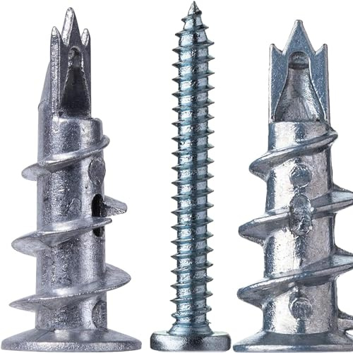 Lot de 50 chevilles en métal pour placoplâtre, avec 50 vis, pour cloison sèche en zinc avec jeu de vis pour fixation au béton, brique, plaques de plâtre