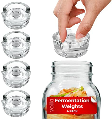 Fermentiergewichte - 4er-Pack (7 cm) Beschwerungsstein für Weithals Fermentierglas - Glasgewichte zum Fermentieren mit Leichtem Griff Und Einem Funktionalen Spalt zum von Überschüssiger Lake