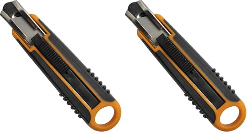 FISKARS Taglierino Safety Cutter, 18 mm, Nero/Arancione, 1004683 (Confezione da 2)