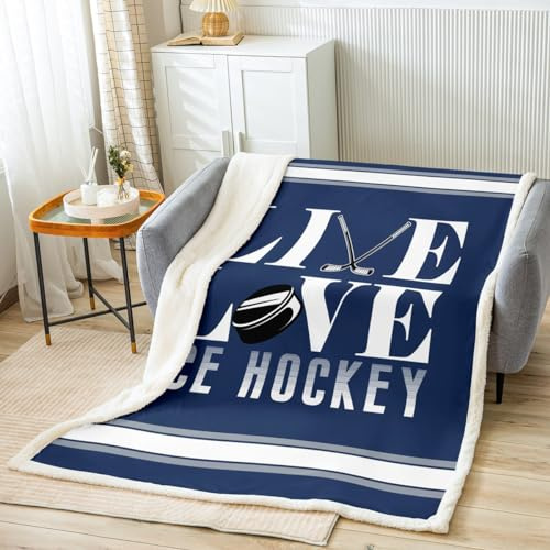 Ice Hockey Sherpa Blanket Baby 30x40 Ice Sports Games Fleece Throw Blanket for Bed Sofa Couch Boys Girls Decor Hockey Player Plush Blanket Microfiber Puck Hockey Fuzzy Blanket