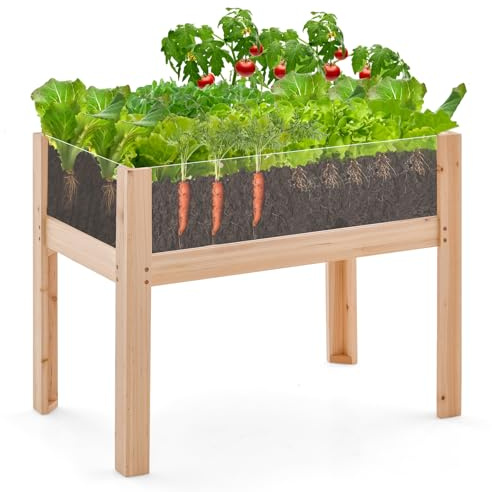 HOMASIS Orto Rialzato da Esterno in Legno di Abete, Fioriera Rialzata con Lastra Acrilica, Terrario per Animali con 2 Fori di Scarico, Aiuola Rialzata da Balcone, Giardino (75 x 46 x 61 cm)