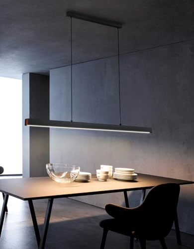 Hängeleuchte LED Pendelleuchte Dimmbar Lineare Esszimmer Lampe (100cm) | Schwarz Hängelampe mit Fernbedienung Hängend Esstisch Leuchte Modern Rechteckig Design für Büro Höhenverstellbar Kronleuchter