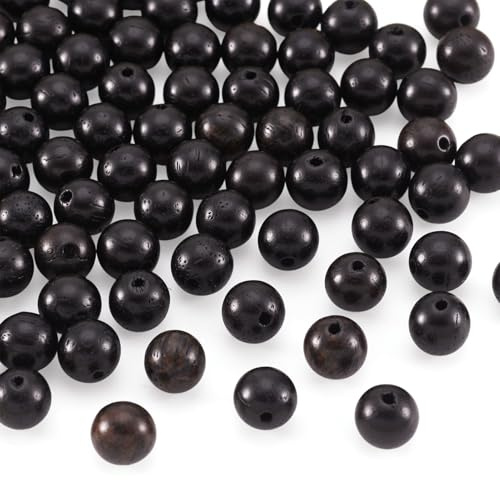 Craftdady Rosenkranz, runde Holzperlen, 8 mm, Schwarz, natürliche Holzkugeln, Abstandshalter, lose Perlen mit 1,5 mm Loch für Rosenkranz, Schmuck, Halsketten, 100 Stück