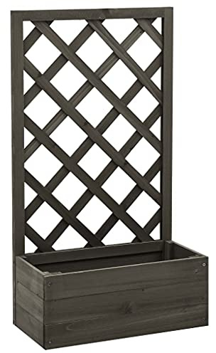 Cozynest Tannenholz Massiv Garten Spalier mit Blumenkasten Pflanzkasten Rankhilfe Rankkasten Rankgitter Blumenständer Blumenkübel 50x25x90cm (Gris)