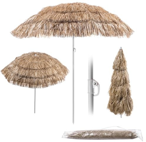 KADAX Hawaii Sonnenschirm, Runder Strohschirm 155 x 124-192 cm, Höhenverstellbarer Bastschirm, Strandschirm, Terrassenschirm