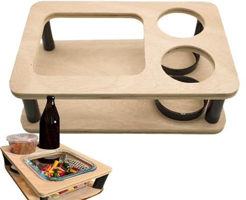 Portavasos de sofá – Bandeja Cuadrada para sofá, portavasos portátil | Bandeja Organizador Moderna de Madera de Doble Capa con portavasos, Mesa de de sofá Multiusos para Vasos