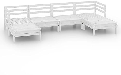 WEMYUFURN 6-TLG. Garten-Lounge-Set Weiß Massivholz Kiefer, Outdoor-Sitzgruppe, Terrassen-Lounge-Set, Garten-Couchgarnitur - Wetterbeständig, Komfortabel - für Terrasse, Garten und Balkon