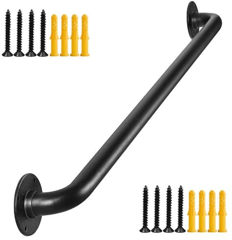 Schwarzer Metall-Handlauf für Treppen, rutschfest, industrielle Treppengeländer, Wandmontage, Sicherheitshandlauf für ältere Menschen und Kinder, Outdoor-Treppengeländer (160 cm)
