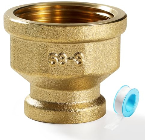 Lyeteung G1 a G1/2 Manicotto di Riduzione in Ottone, Filetto Femmina Raccordo Filettato Raccordi in Ottone, con Nastro per Idraulici, per Collegamento Tubo
