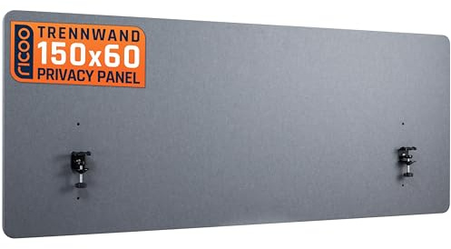 RICOO Akustik Trennwand Schreibtisch 150 x 60 x 2 cm Sichtschutz Filz Grau Schallschutz Büro ZAP1560-G Tischtrennwand Home Office Pinnwand