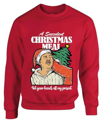 Democracy Manifest Christmas Jumper Get Your Hands Off My Present Succulent Chinese Meal Sweater meme Funny Ugly Unisex kid adult Sweatshirt(L, Red)