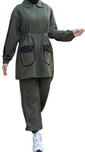 Ensemble de vêtements de sport hijab élégant pour femmes musulmanes, survêtement 2 pièces pour un confort décontracté (FR/ES, Alpha/lettres, S, M, Taille normale, Taille normale, Vert)
