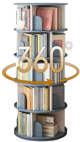 Modernes drehbares Bücherregal mit breitem Boden und großem Stauraum, ideal für Wohnzimmer, Büro, Schlafzimmer, stabiles Tragfähigkeits-Design (Blau, 160 x 45 cm)