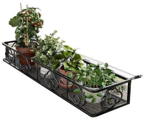 DODOBD Clôture Suspendu Support Jardiniere Balcon,étagère à Plantes De Balcon en Fer,étagère De Garde-Corps De Patio en Fer épaissi avec Dispositifs De Retenue pour Balcon,Terrasse