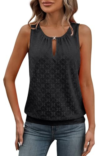 Lochmuster Oberteil Damen Lockere Sommer Top Mit Spaghetti Sport Weiß Rundhals Tank Tops Oversize Sexy Ärmellos Shirt Für Damen Y2k Fashion Tanktop XXL