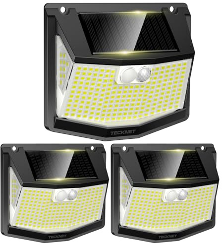 TECKNET Solarlampen für Außen mit Bewegungsmelder [3 Stück] | 248 LED Solarleuchten Lampe 3 Modi 300° IP66 Wasserdichte Solar Lampe Outdoor Wandleuchte für Garten Wand Post Pathway Garage